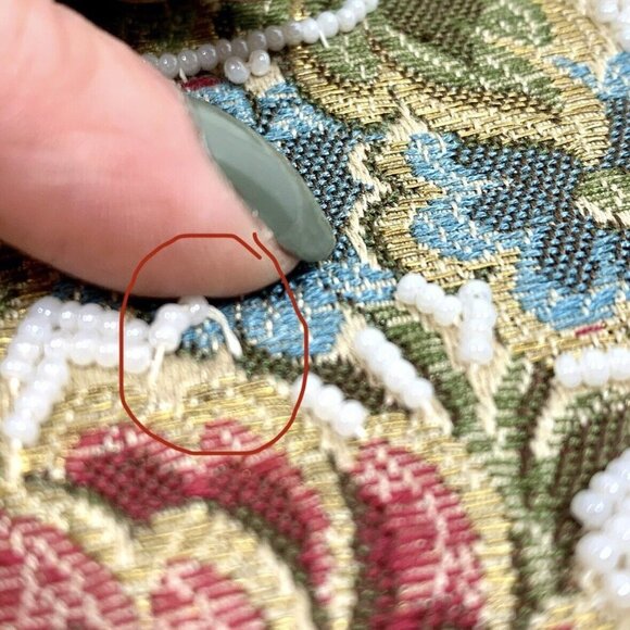 Stunning Embellished White Seed Beaded Tapestry Shoulder Handbag Chain Strap VTG - Picture 14 of 14